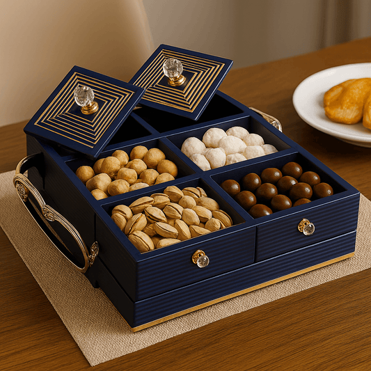 Royal Blue & Gold 4-Part Luxury Condiment Tray