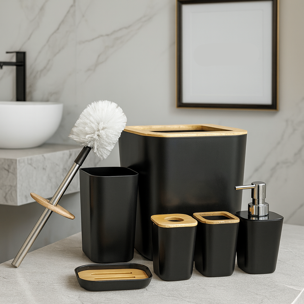 Premium Black 6 Pcs Bathroom Set – Modern Accessories
