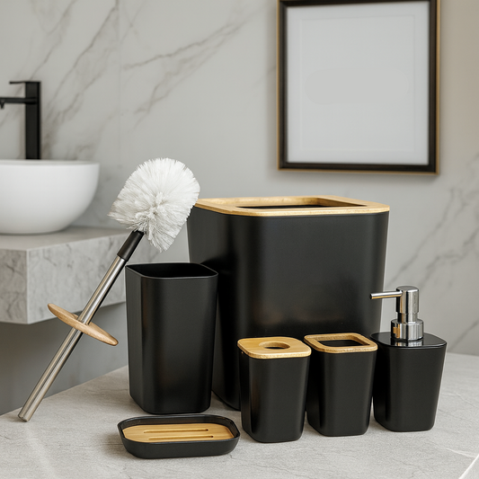 Premium Black 6 Pcs Bathroom Set – Modern Accessories