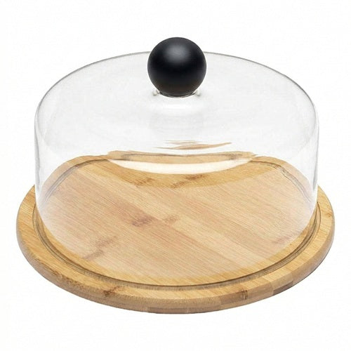 Bamboo Cake Stand with Acrylic Lid Multifunctional Cake Stand with Acrylic Dome, Bamboo Cake Plate Display Stand with Cover