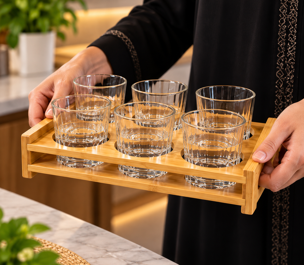 6 Slot Bamboo Glass Holder