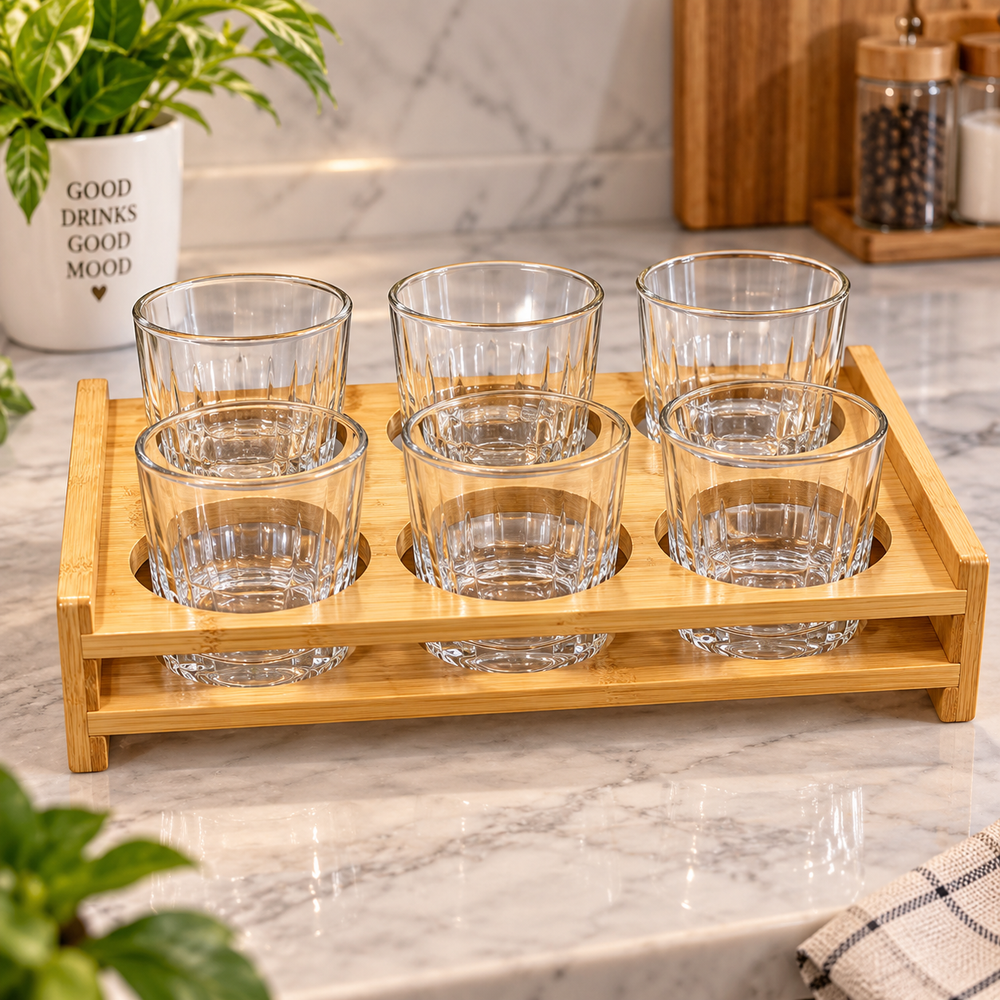 6 Slot Bamboo Glass Holder