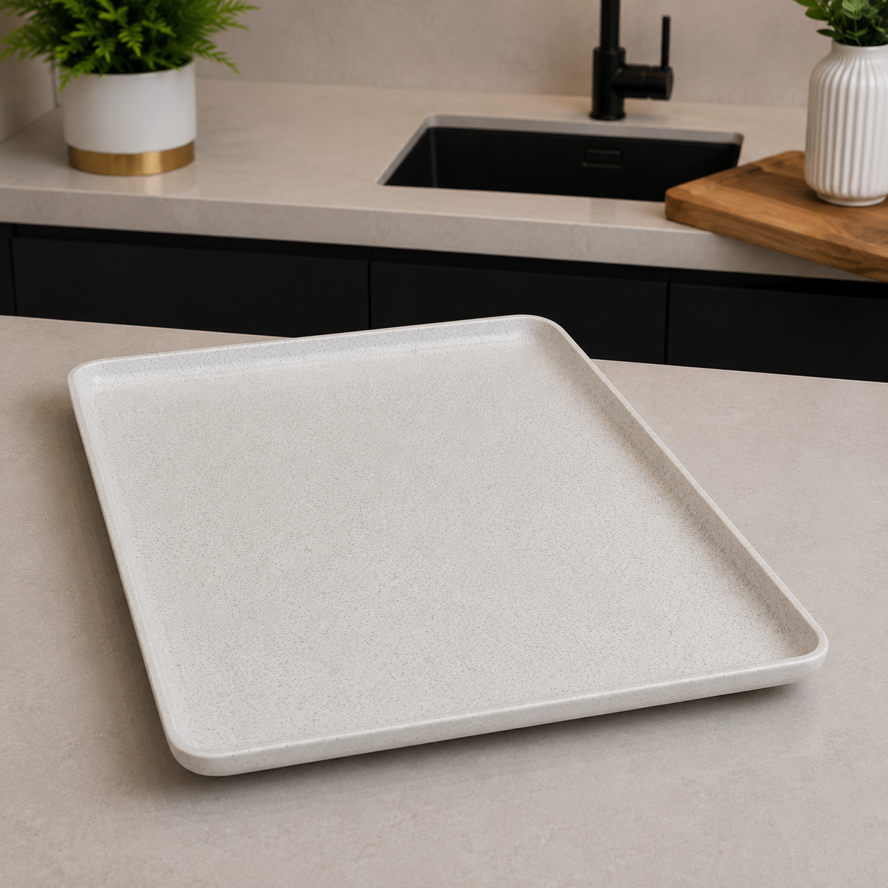 Winsor England 13 Inch Porcelain Rectangular Serving Plate – White Speckled Finish