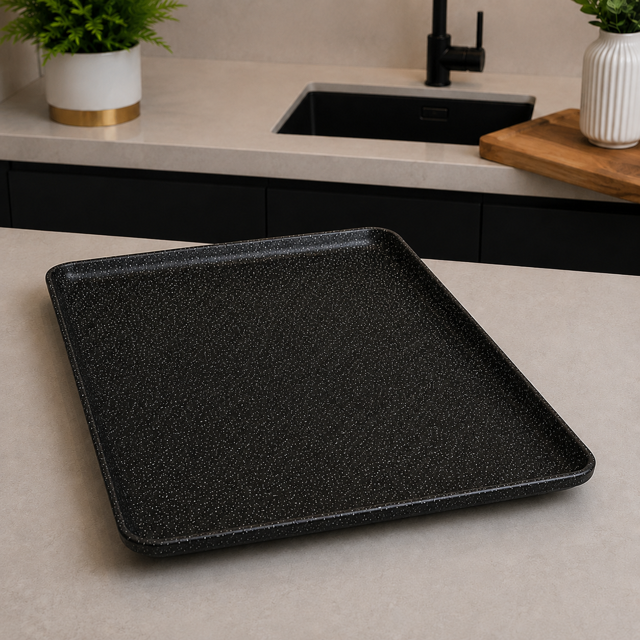 Winsor England 13 Inch Porcelain Rectangular Serving Plate – Black Speckled Finish
