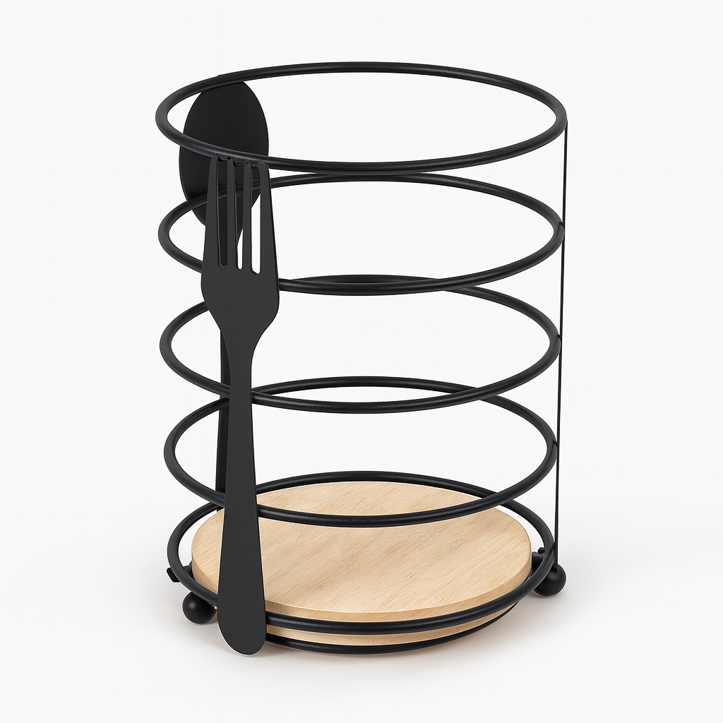 Modern Metallic & Oak Round Spoon Holder