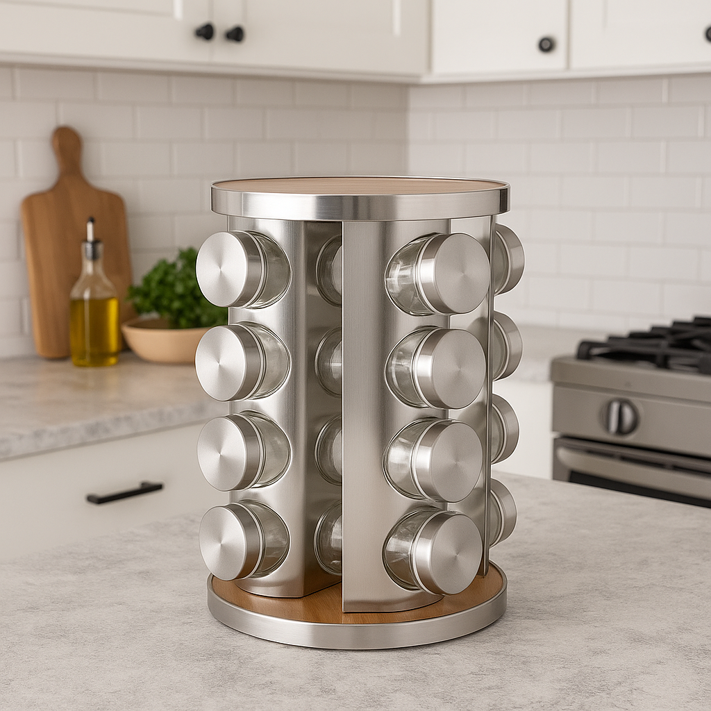 Revolving Glass Spice Jar Set Rack (16 Pc.)