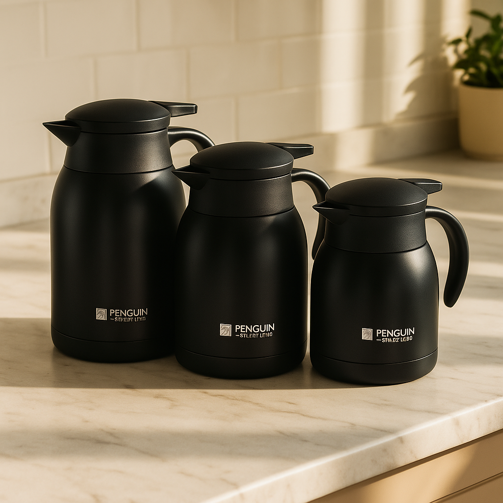 Penguin Stainless Steel Thermos Coffee Pot Vacuum Flask - Black