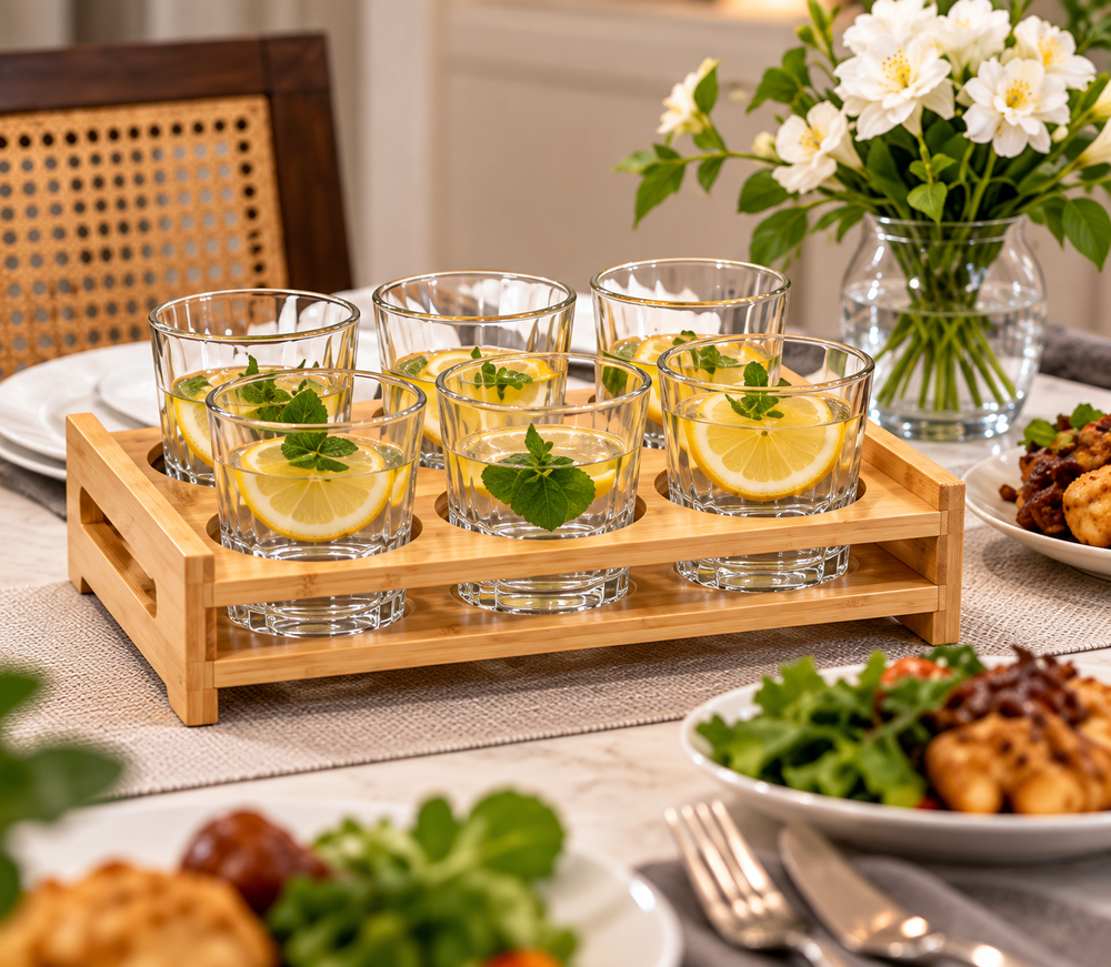 6 Slot Bamboo Glass Holder