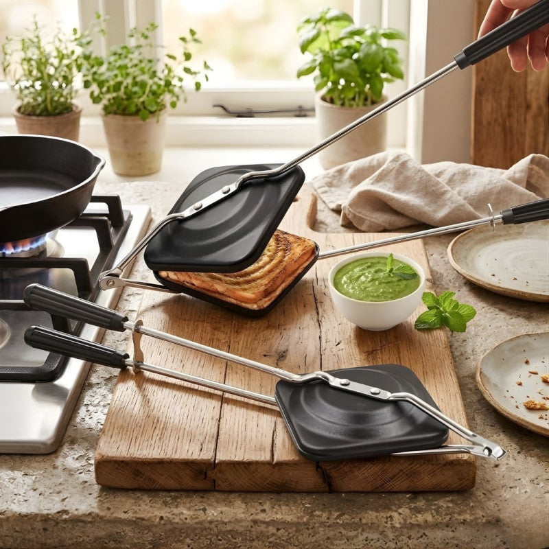 Gas Top Cast Iron Sandwich Maker, Stove Top Toasted Sandwich Grill