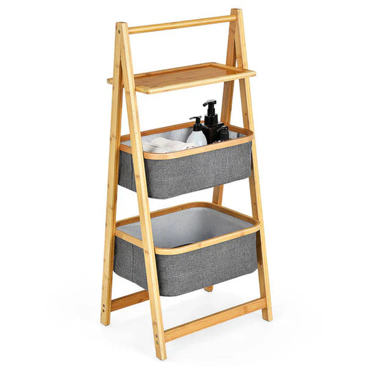 A-Frame Laundry Hamper With Shelf-Natural