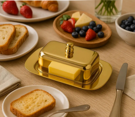 Luxury Gold Butter Dish with Lid – Elegant Brunch Tableware