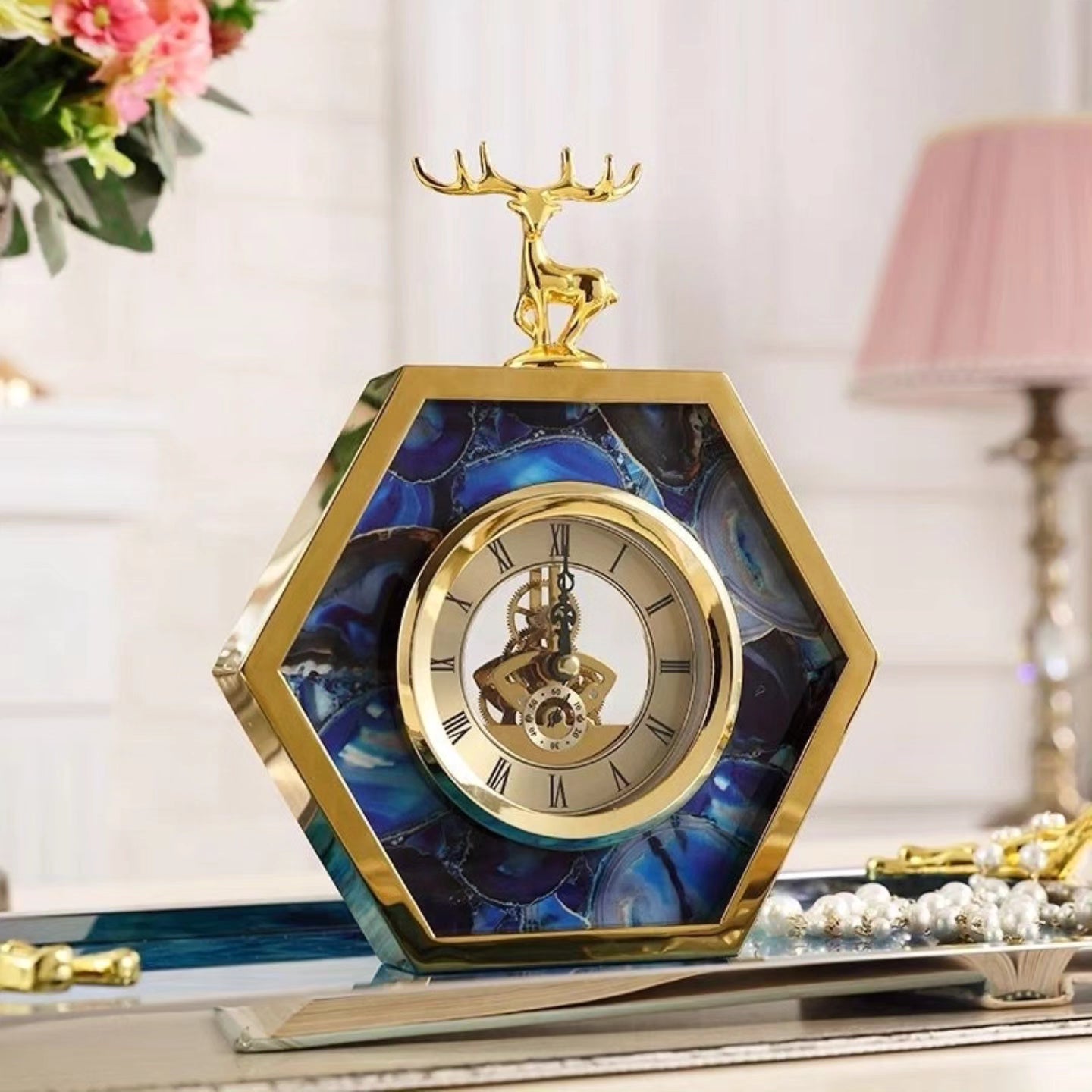 Vintage Desk Clock Metal Antique Style