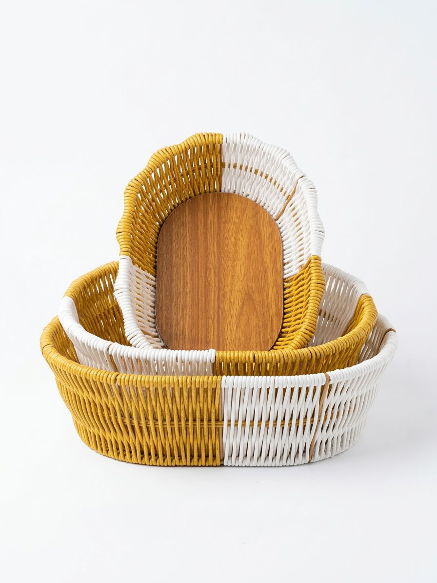 Set Of 3 Oval Rattan Basket, Non Woven Imitation Tray, Bread Basket Fruit Basket, Creative Display Snack Storage Basket