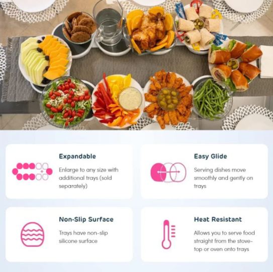 8pcs Portable Rotating Lazy Susan Tray, Kitchen Dining Table Rotating Tray Expandable Track for Kitchen and Dining Table