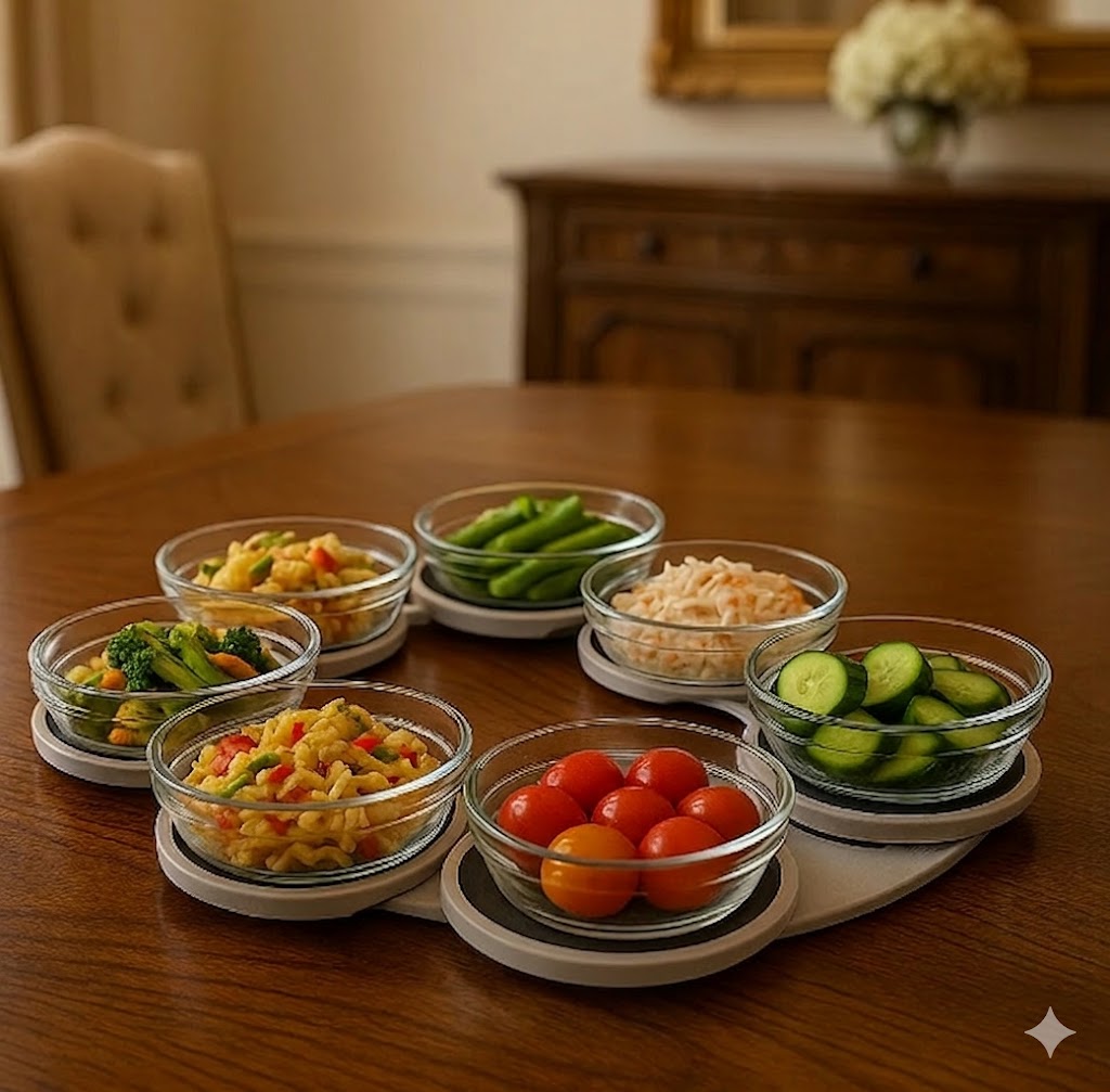8pcs Portable Rotating Lazy Susan Tray, Kitchen Dining Table Rotating Tray Expandable Track for Kitchen and Dining Table