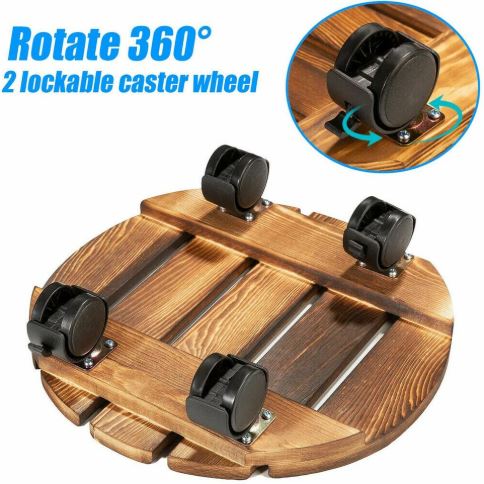 Wooden Plant Roller Stand with Lockable Wheels Caddy Planter Trolley