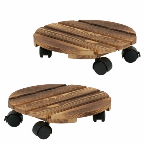 Wooden Plant Roller Stand with Lockable Wheels Caddy Planter Trolley