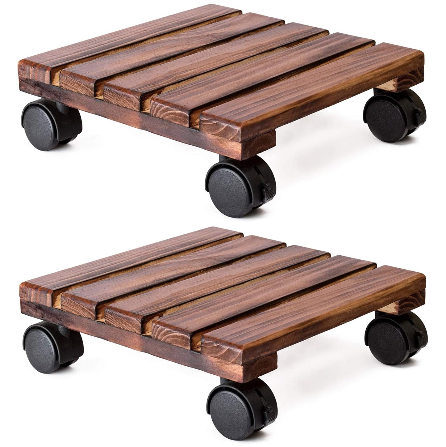 Wooden Plant Roller Stand with Lockable Wheels Caddy Planter Trolley