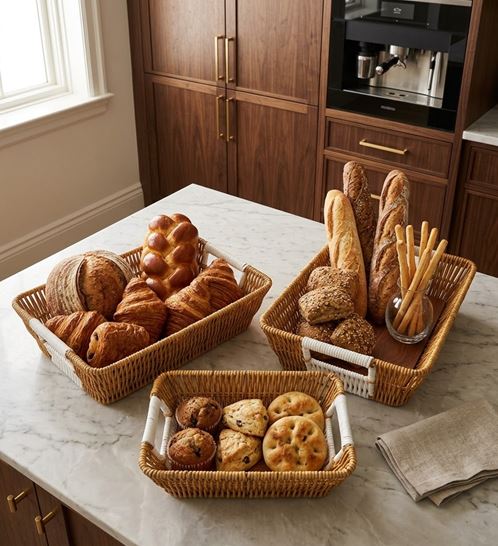 Set Of 3 Oval Rattan Basket, Non Woven Imitation Tray, Bread Basket Fruit Basket, Creative Display Snack Storage Basket