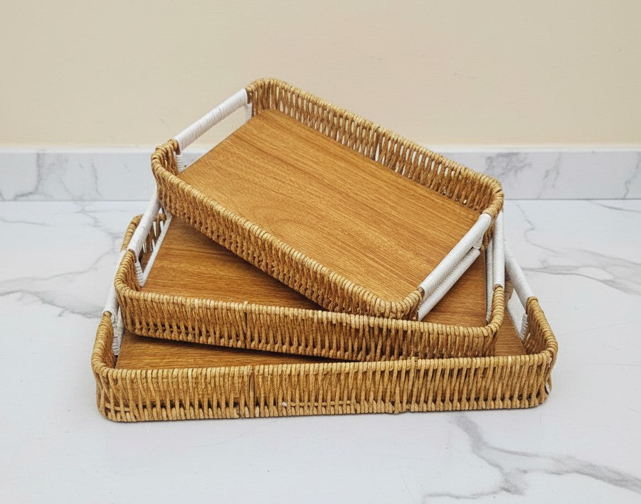 Set Of 3 Oval Rattan Basket, Non Woven Imitation Tray, Bread Basket Fruit Basket, Creative Display Snack Storage Basket