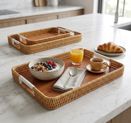 Set Of 3 Oval Rattan Basket, Non Woven Imitation Tray, Bread Basket Fruit Basket, Creative Display Snack Storage Basket