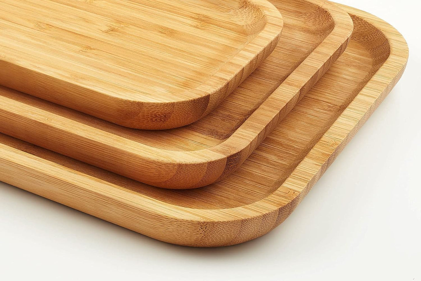 Set of 3 Rectangular Sizes Bamboo Serving Tray