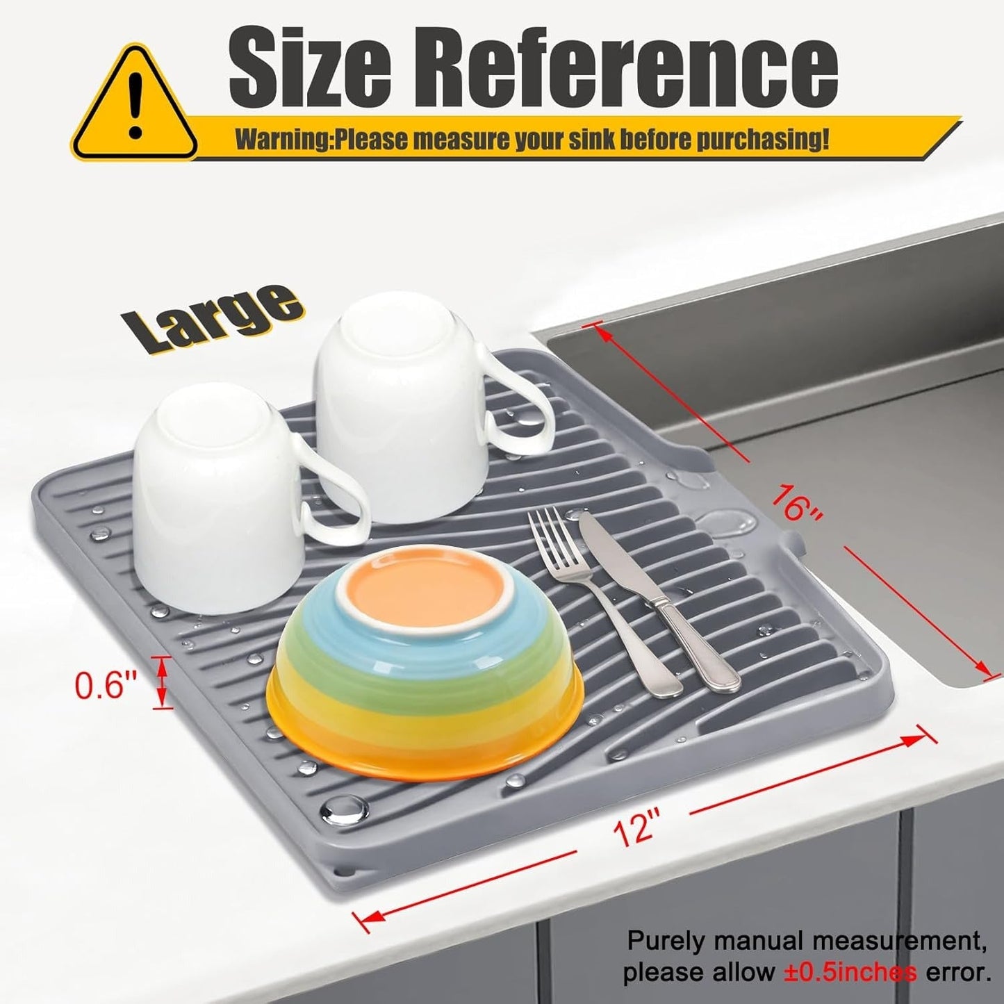Silicone Dish Drying Mat for Kitchen Counter, Dish Drying Pad, Non-Slip Drain Pad with Built-in Drain, Heat Resistant Non-Slip