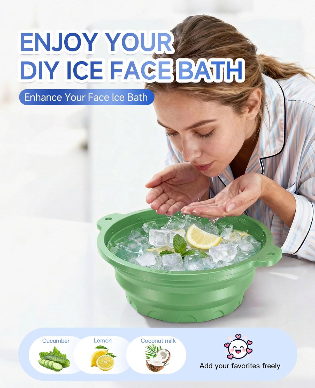 Silicone Ice Cube Bowl with Lid for Ice Facial & Cold Therapy, Foldable Facial Ice Bath with Built-in Icetray