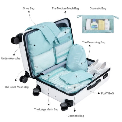 9pcs Set Packing Cubes for Travel Luggage Organizer with Laundry Bag or Toiletry Bag