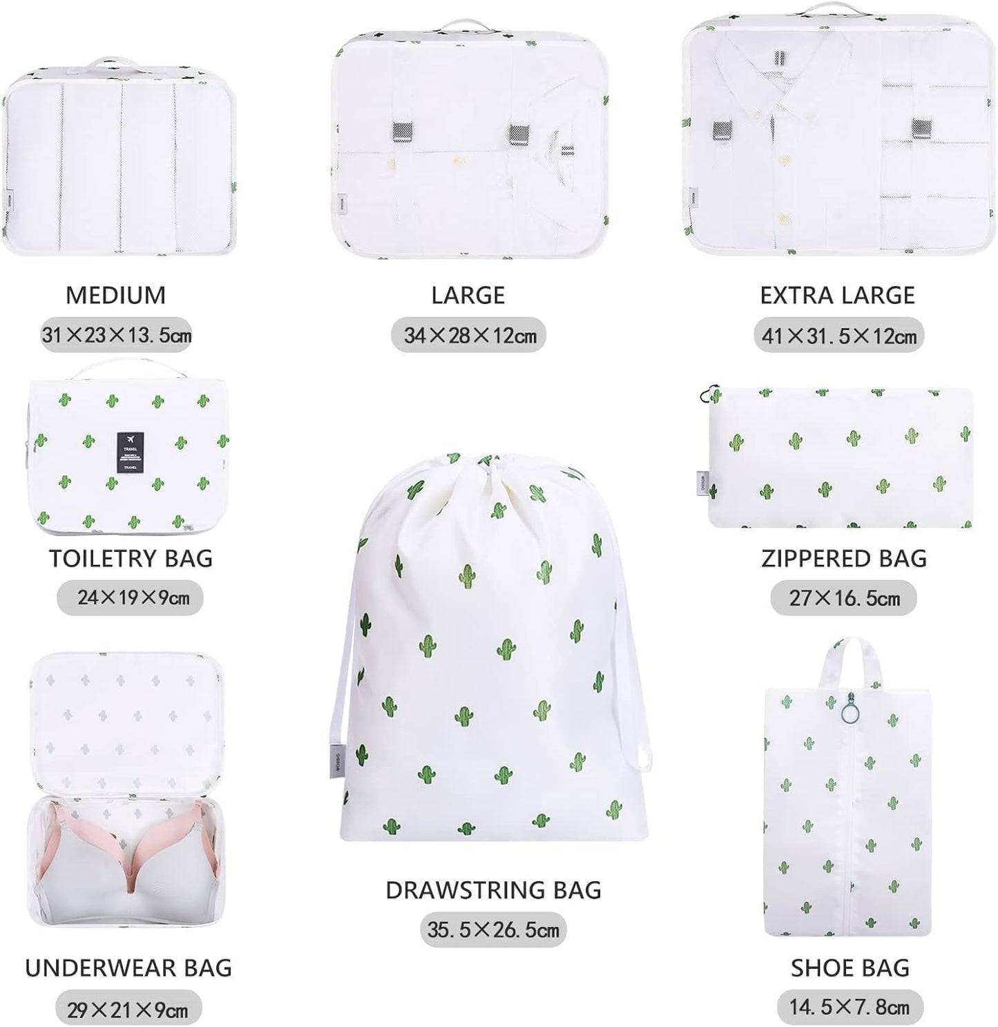 9pcs Set Packing Cubes for Travel Luggage Organizer with Laundry Bag or Toiletry Bag