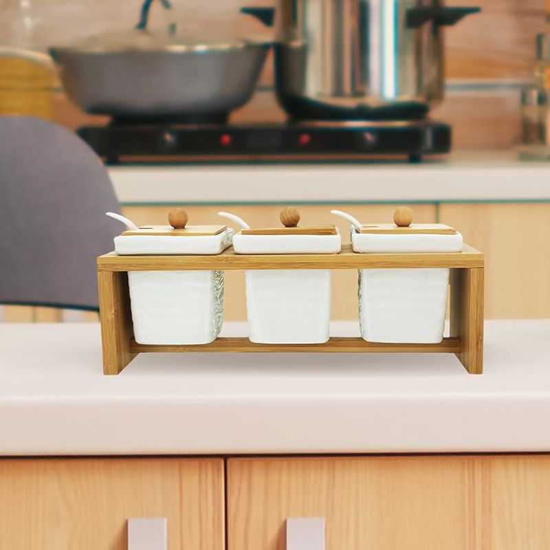 Pickle Jars Square With Brown Lid & Stand Set of 3