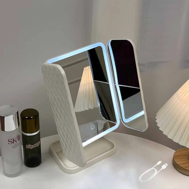 EASEHOLD Lighted Makeup Mirror Rechargeable Trifold 2000mAh