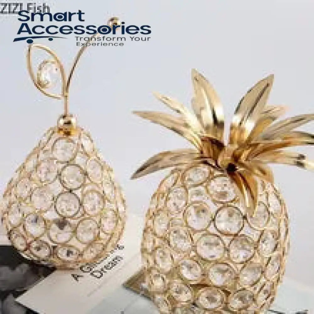 Apple Pineapple Crystal Statue Gold Plated Crafts Fruits Sculpture Modern Decor Desk Decoration