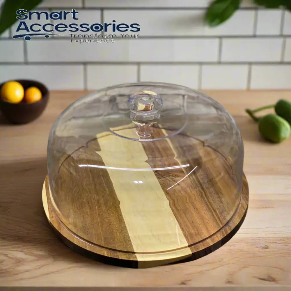 Bamboo Base Cake Dish With Acrylic Lid Style A