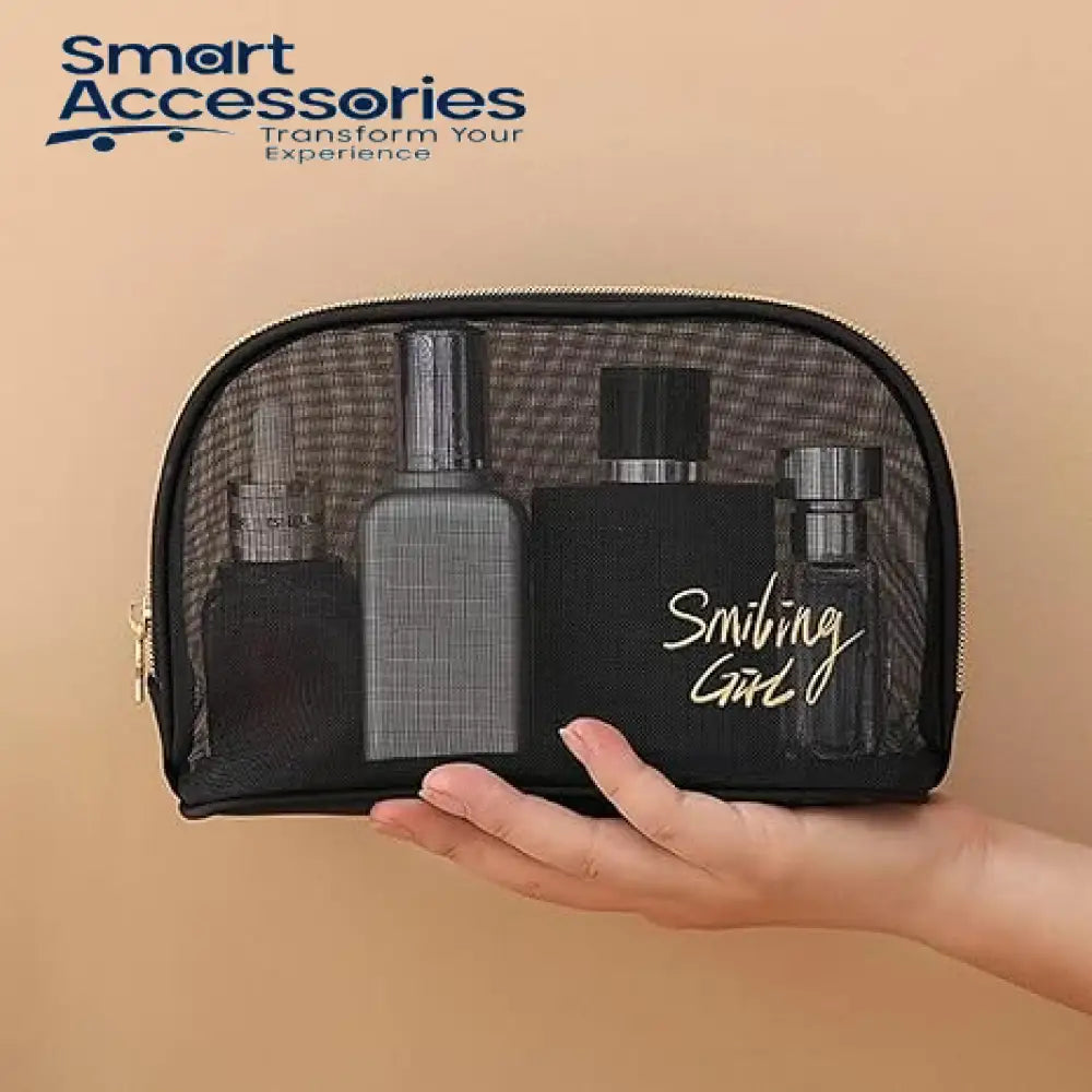 Black Mesh Cosmetic Bag Transparent Make Up Pouch Organizer