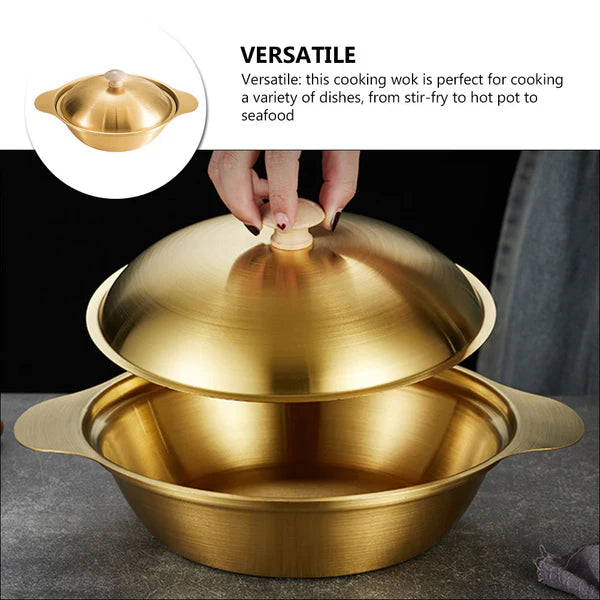 Golden Cooking Wok With Wooden Knob