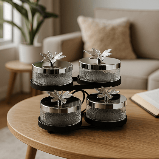Black & Silver Butterfly 4-Piece Condiment Set with Stand