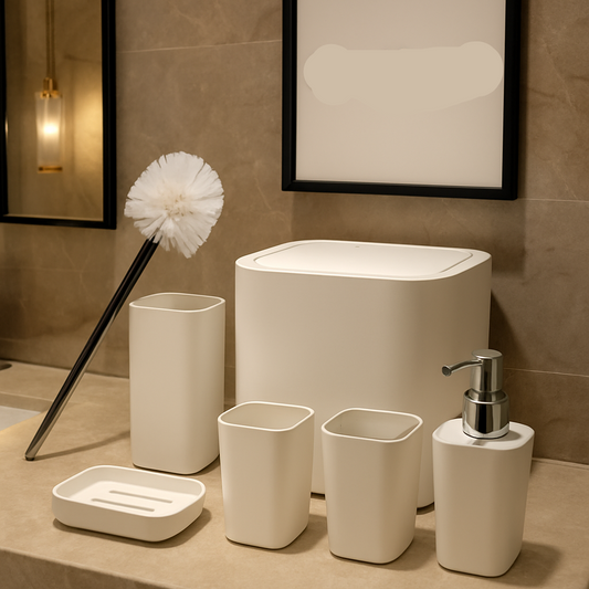 Luxury White 6 Pcs Bathroom Accessories Set – Elegant Design