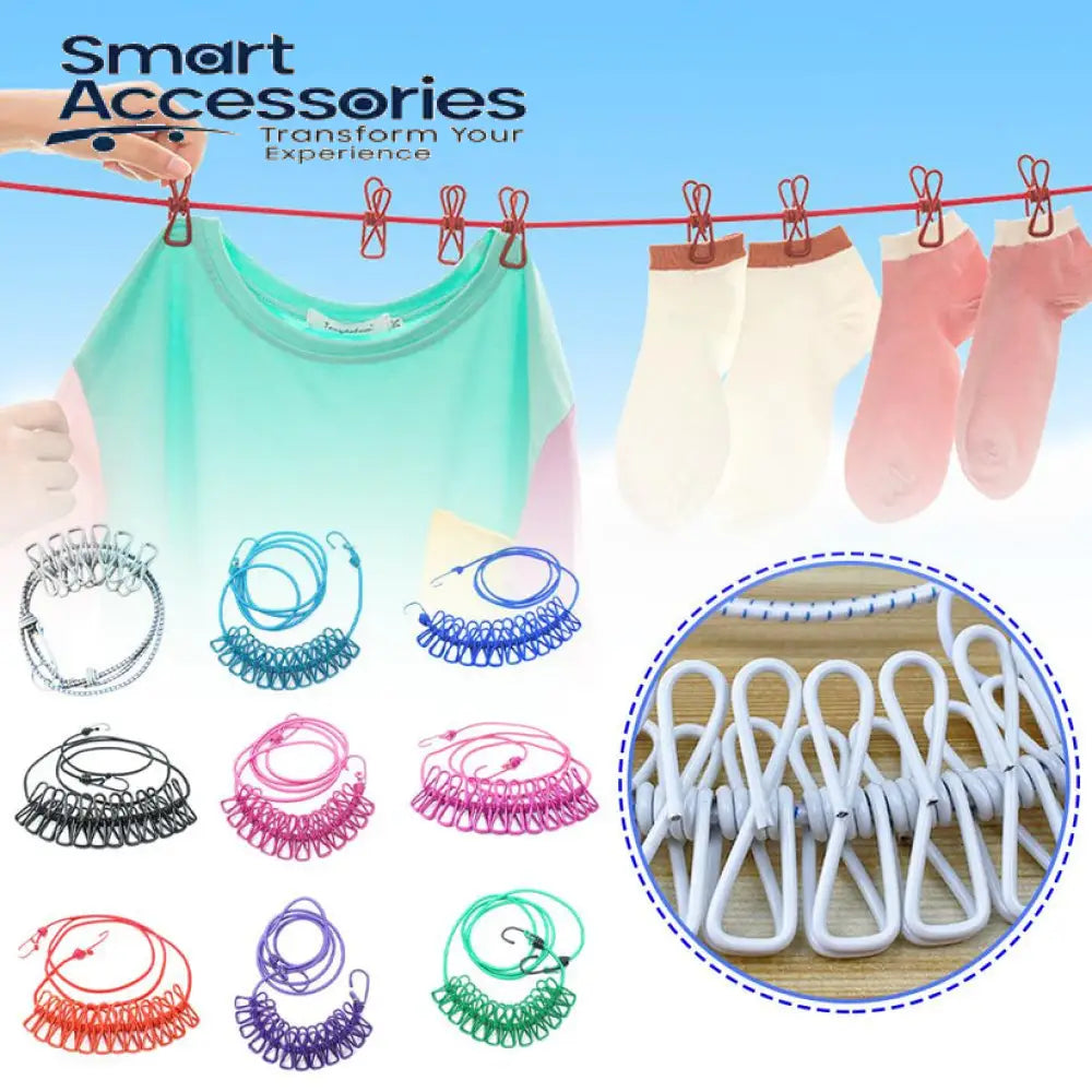 Clothes Drying Rope With 12 Clips