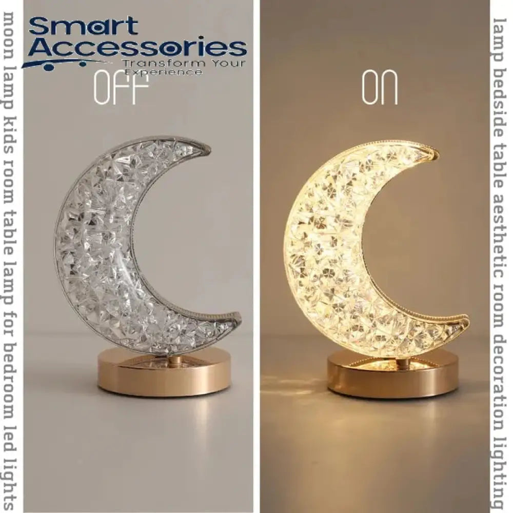 Crystal Moon Table Lamp Touch Control Bedside With 3 Levels Brightness