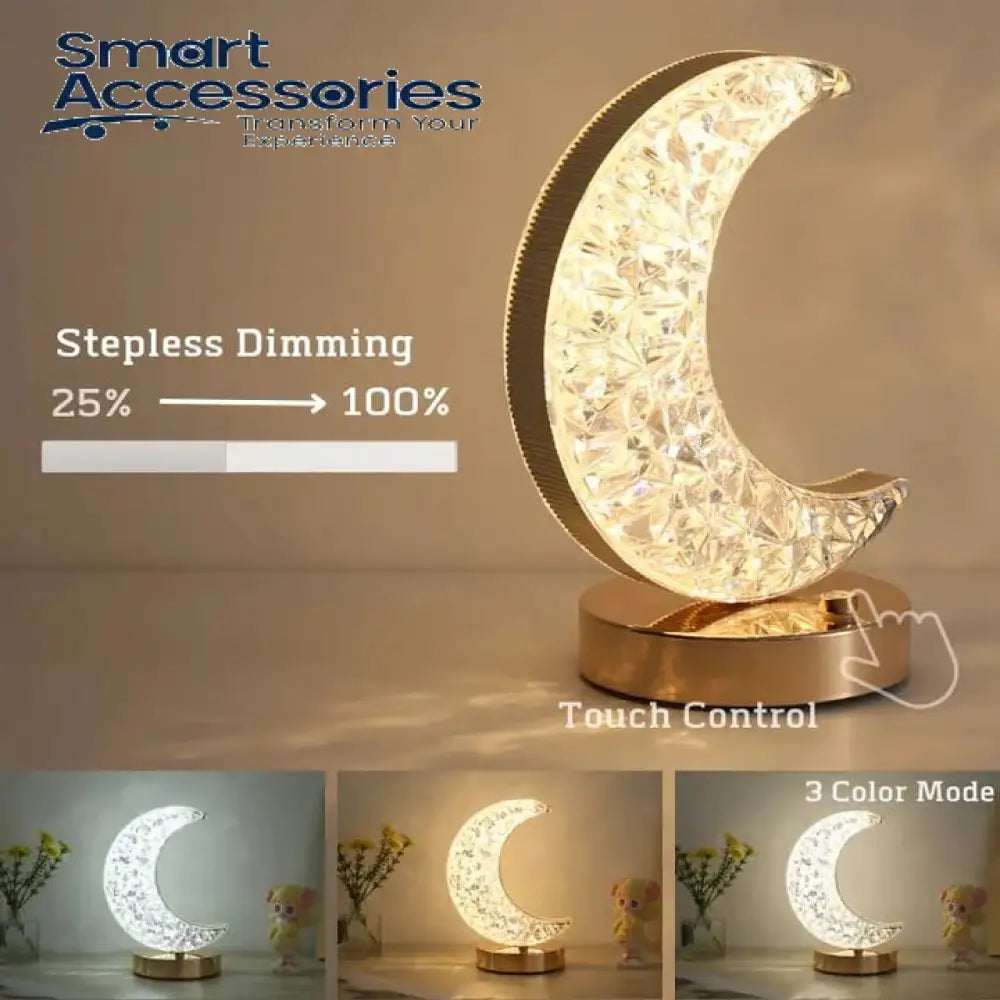 Crystal Moon Table Lamp Touch Control Bedside With 3 Levels Brightness