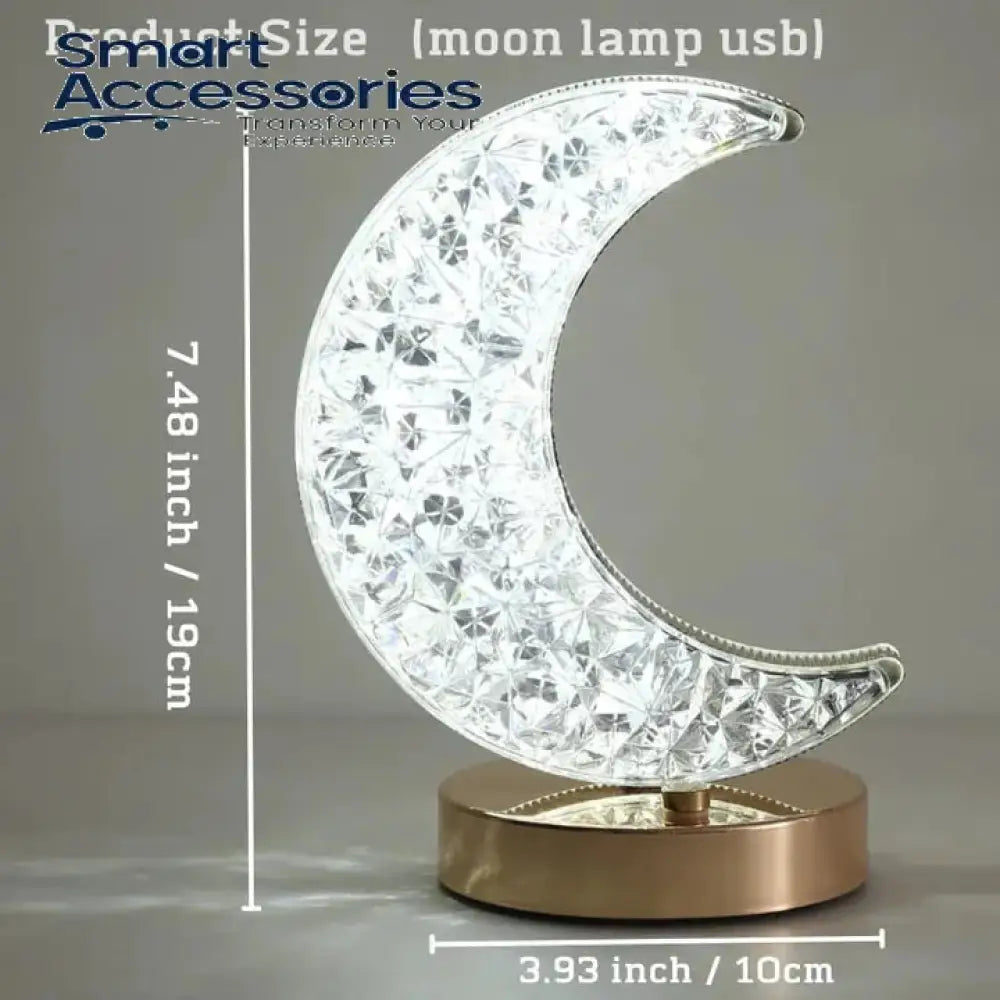 Crystal Moon Table Lamp Touch Control Bedside With 3 Levels Brightness