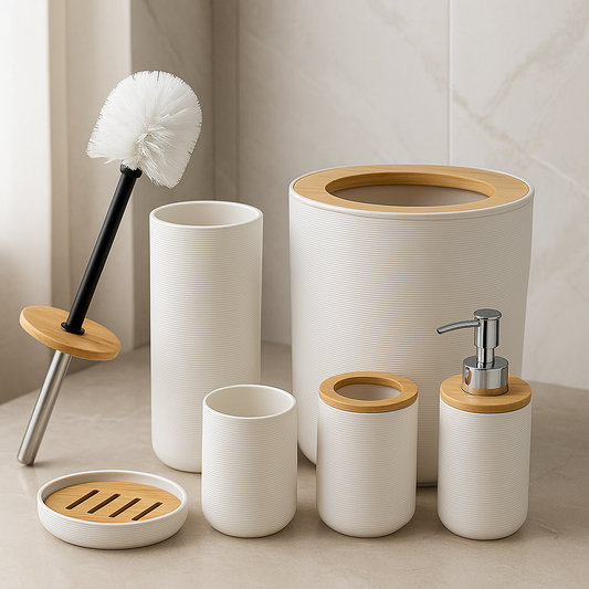 Premium White 6 Pcs Bathroom Accessories Set – Elegant Minimalist Design