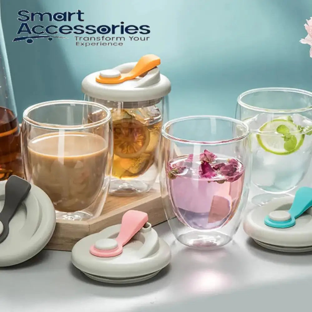 Double Layer Travel Glass Mug With Lid