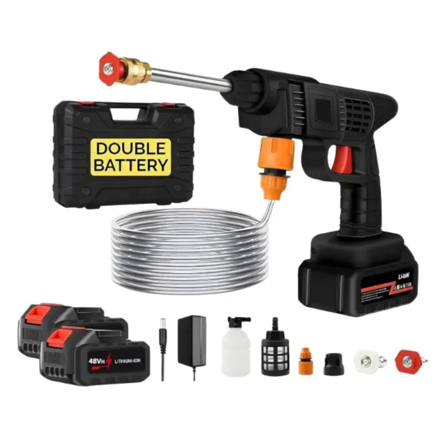 48V Cordless High Pressure Washer Gun – Rechargeable, Portable for Car, Bike & Solar Cleaning