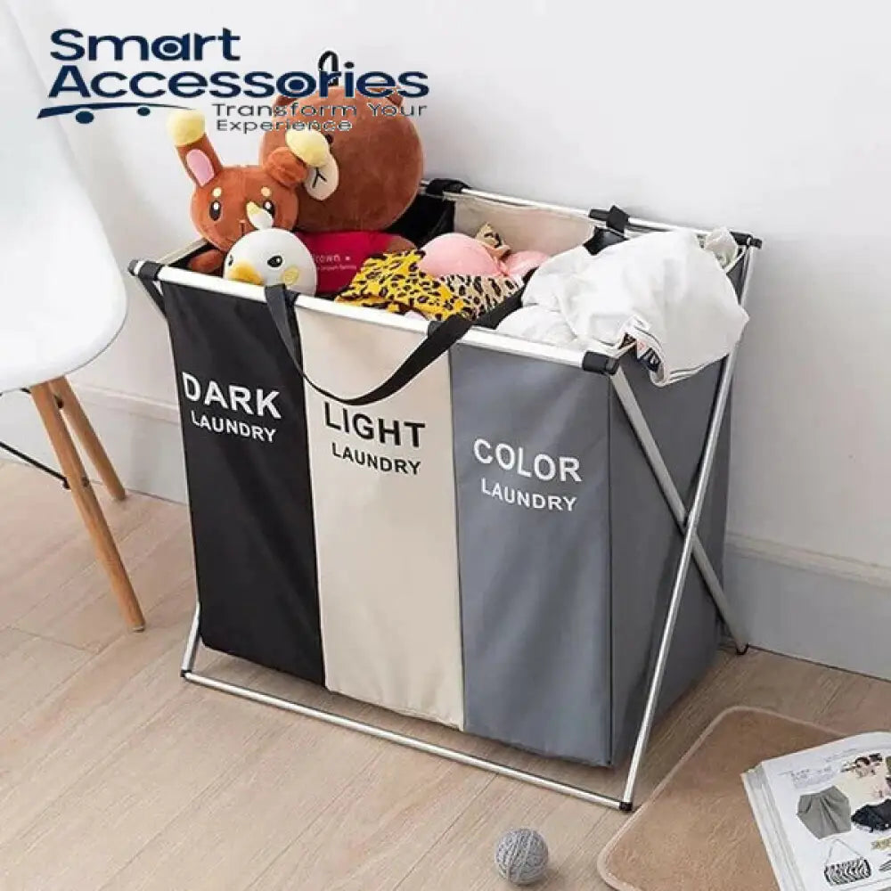 Fabric Laundry Basket With 3 Compartments