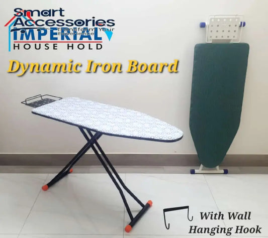 Foldable Deluxe Ironing Board With Big Steam Iron Station Holder