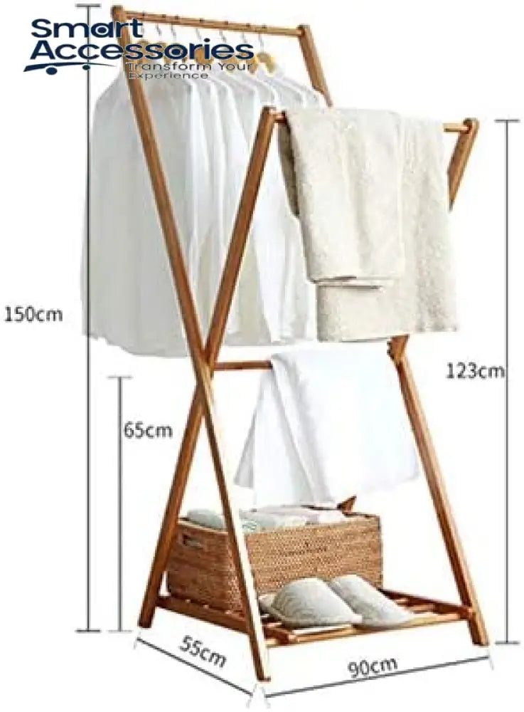 Foldable Wooden Coat Rack Hanger Stand With Shoe