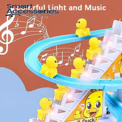 Funny Little Yellow Ducks Climbing Stairs And Sliding At Race Track For Kids Birthday Gifts