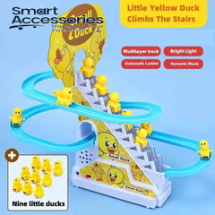 Funny Little Yellow Ducks Climbing Stairs And Sliding At Race Track For Kids Birthday Gifts